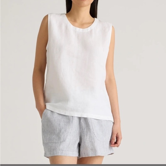 Quince Beige European Linen Sleeveless Laggenlook Top - Picture 1 of 5
